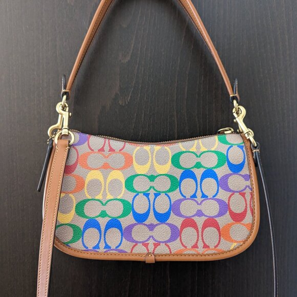 Coach Pride Signature Swinger Women's Small Crossbody/Shoulder Bag Tan Hazelnut - Picture 2 of 5